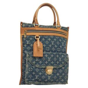 LOUIS VUITTON Monogram Denim Flat Shopper Tote Bag Blue